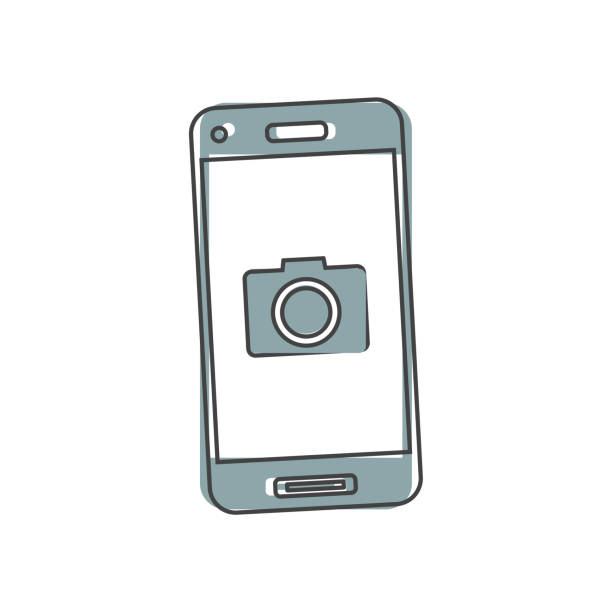 ikona kamery wektorowej w stylu kreskówki telefonu na białym izolowanym tle. - photographing information medium interface icons symbol stock illustrations