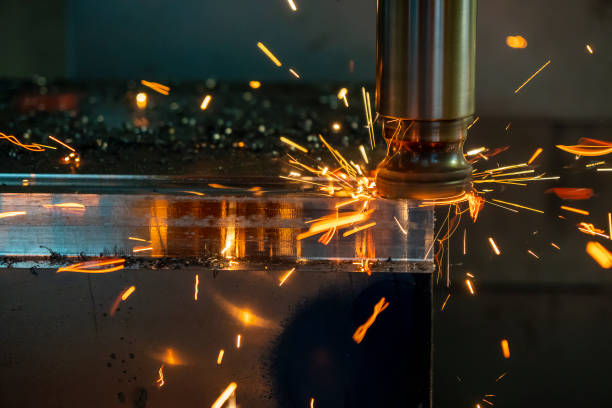 istock The burning chip from CNC milling machine rough cutting  by index-able  end-mill tools. 1288432868