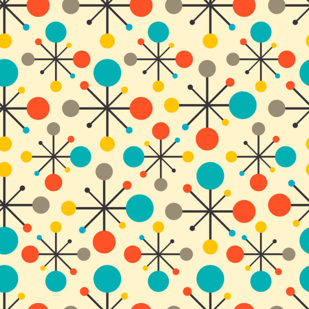 Mid century fifties atomic seamless vector pattern Mid century fifties modern atomic retro colors seamless vector pattern. Part of collection 1950 stock illustrations