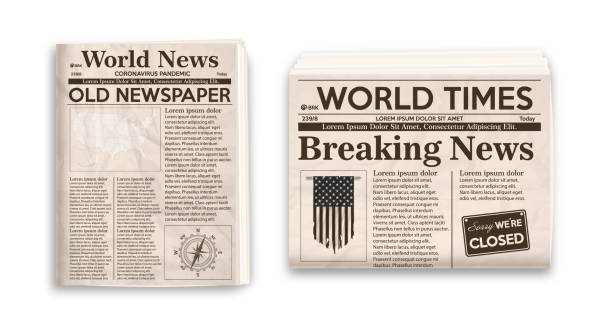 istock Old newspaper layout. Vertical and horizontal mockup of newspapers isolated on white background. 1288435660