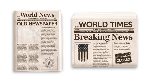 Old newspaper layout. Vertical and horizontal mockup of newspapers isolated on white background. Vector illustration of old newspaper layout. Vertical and horizontal mockup of newspapers isolated on white background. old newspaper stock illustrations