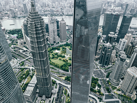 Drone Point View of Shanghai Skyline