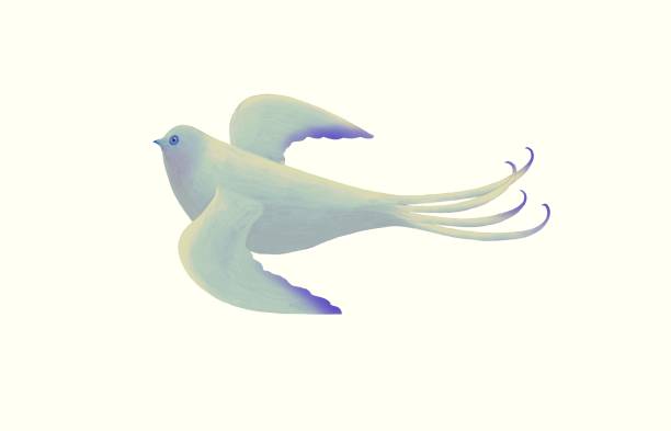 istock Fantasy flying green bird isolated on a white background. hand-drawn an illustration. cute animal character, painting artwork, art, freedom and dream concept . 1288437390