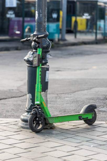 Rentable electric scooter called Marti scooter Rentable electric scooter called Marti. Urban short-range transportation with alternative eco-friendly scooters.Istanbul,Turkey.16 November 2020 lime scooter stock pictures, royalty-free photos & images