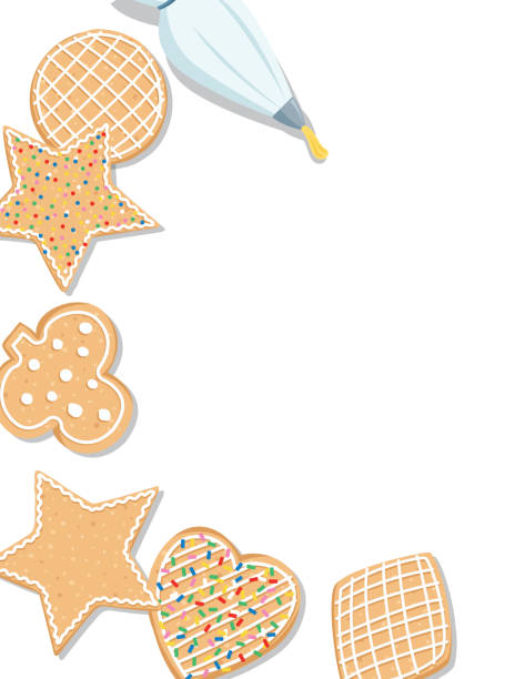 Holiday Baking Cookie Border Homemade cookies background frame. File is created in CMYK. Cookies can be released from clipping mask (right-click>release mask) round sugar cookie stock illustrations