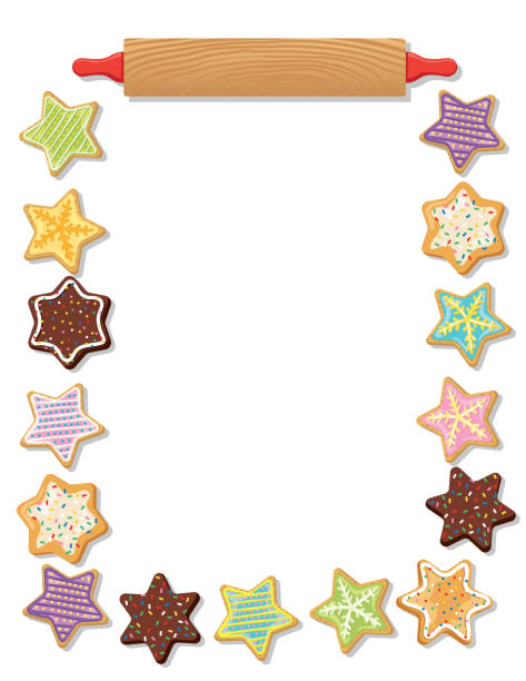 Holiday Baking Cookie Border Homemade cookies background frame. File is created in CMYK. Cookies can be released from clipping mask (right-click>release mask) round sugar cookie stock illustrations