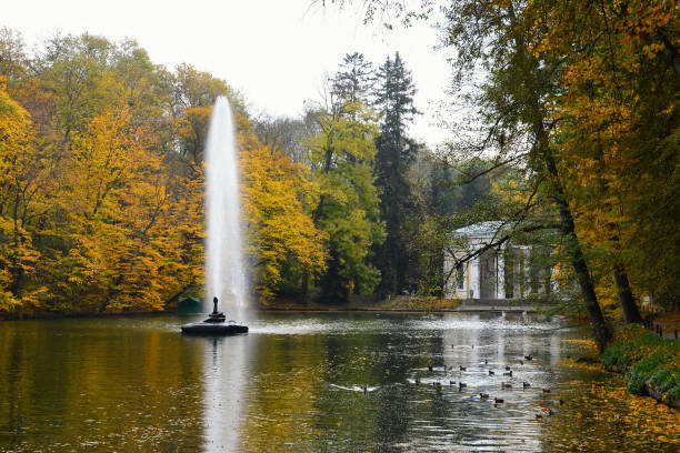 sofiyivka의 국립 덴드로지 공원에서 가을 색상, 분수 "뱀", 우만, 우크라이나. - uman 뉴스 사진 이미지