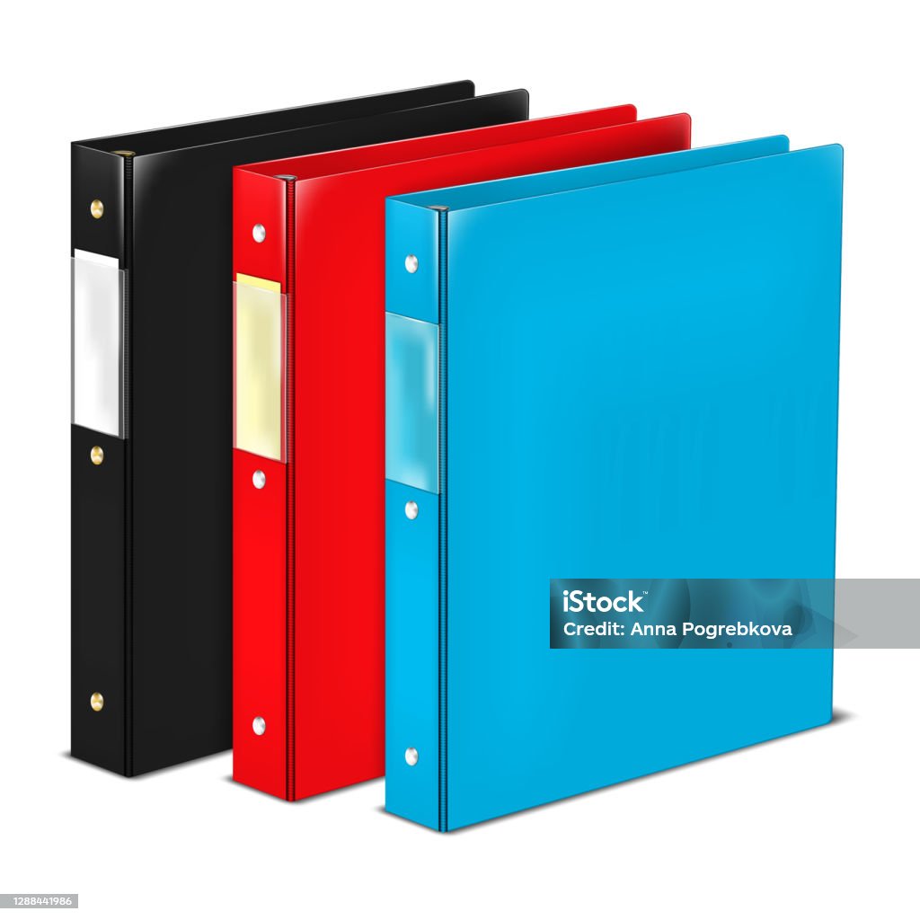 Closed Ring Binder File Folder With Label Holding Pocket On Spine Color  Mockup Set Black Red Blue Colours Easy To Recolor Stock Illustration -  Download Image Now - iStock