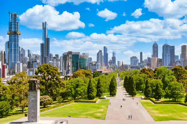 Melbourne facing the centre from the war memorial Melbourne with a view of the centre from the war memorial melbourne australia stock pictures, royalty-free photos & images