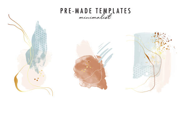 ilustrações de stock, clip art, desenhos animados e ícones de abstract watercolor shapes gold geometric artwork. tender neutral frames, buiness pack. - food illustration and painting painted image mint