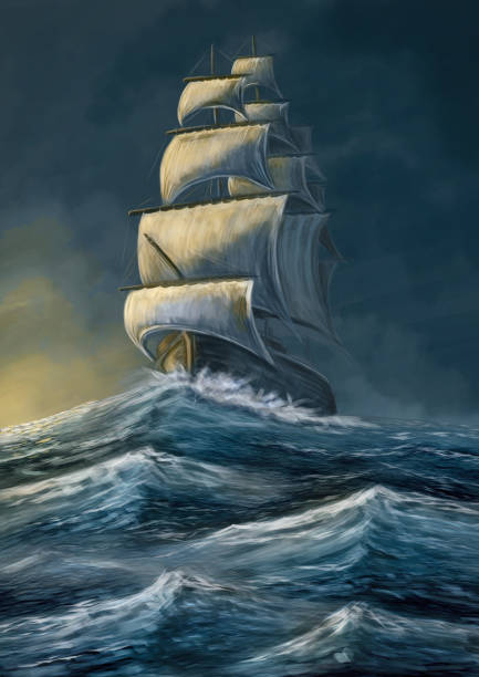 ilustraciones, imágenes clip art, dibujos animados e iconos de stock de navegación - ship storm passenger ship sea