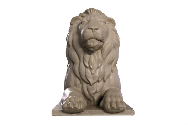 istock 3D render of lying lion stone sculpture isolated on white 1288450338
