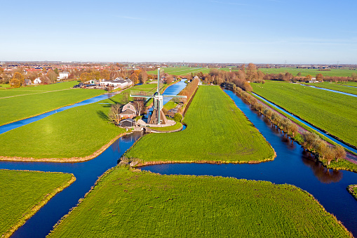 Aerial from the windmill from Kockengen in the countryside from the Netherlands