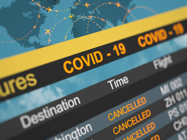 Airline schedule cancelled flying directions. Abstract 3d concept. Covid 19 flight board cancelled flying directions delayed sign photos stock pictures, royalty-free photos & images