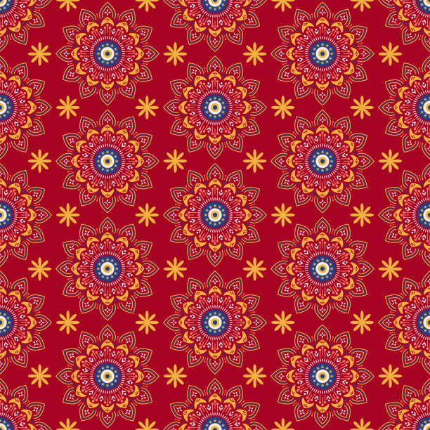 istock Colorful ethnic floral ornament. Folk native seamless pattern with flowers 1288459422