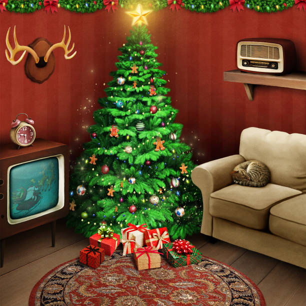 weihnachtsgeschichte - domestic room trophy furniture television stock-grafiken, -clipart, -cartoons und -symbole