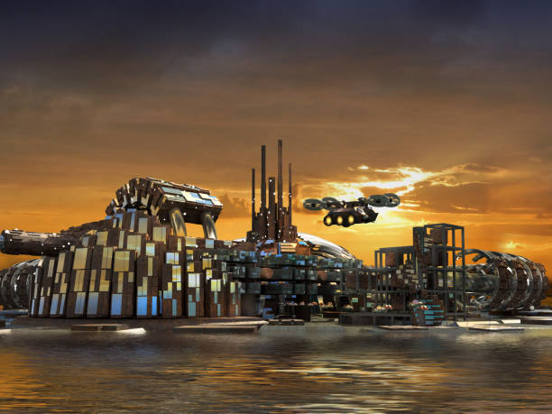 istock Futuristic marina city skyline sunset 1288460284