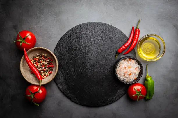 Photo of Cooking table with herbs and spices.