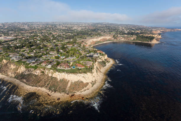 Palos Verdes California Coast Aerial view of Rancho Palos Verdes and the Pacific Coast in Los Angeles County, California. rancho palos verdes stock pictures, royalty-free photos & images