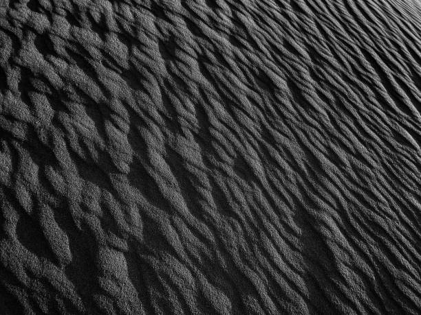 istock Black Sand dune. Black Sand beach macro photography. Background, texture, wave pattern of oceanic sand on the beach, black. Texture of beach sand. Black beach. 1288469000