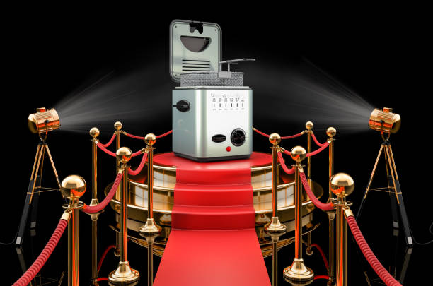 istock Podium with deep fryer, 3D rendering isolated on black background 1288470326