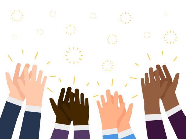 Applause flat illustration. International people hands clapping vector concept Applause flat illustration. International people hands clapping vector concept. Applause gesture, people support clap applaus stock illustrations