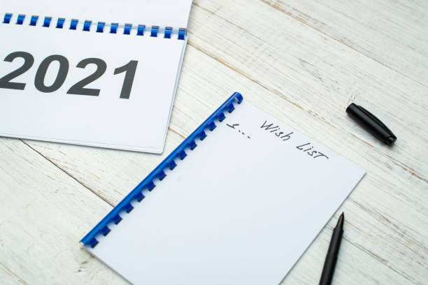 istock Wishlist for 2021 on a white wooden background. 1288477823