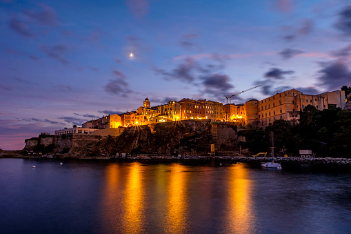 The old harbor (Vieux-Port) of Bastia, Corsica, France at sunset.