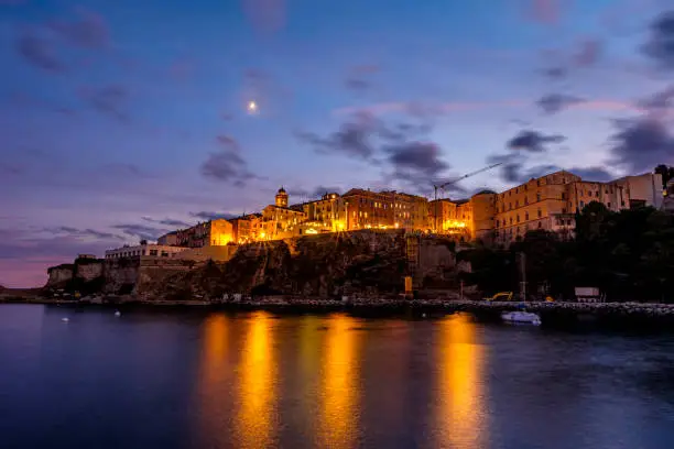 The old harbor (Vieux-Port) of Bastia, Corsica, France at sunset.