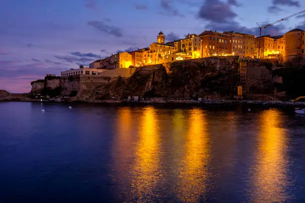 The old harbor (Vieux-Port) of Bastia, Corsica, France at sunset.