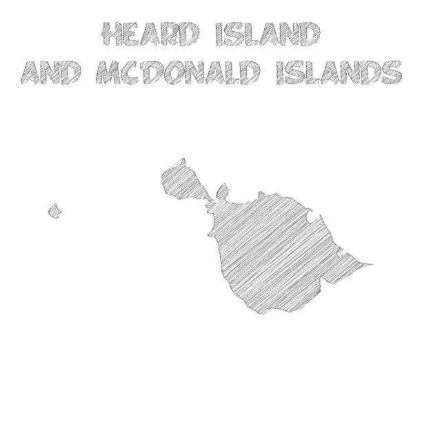 Vector illustration of Heard Island and McDonald Islands map hand drawn on white background