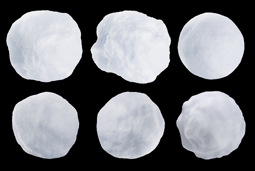 Realistic snowballs set isolated on black background. 3D rendered image