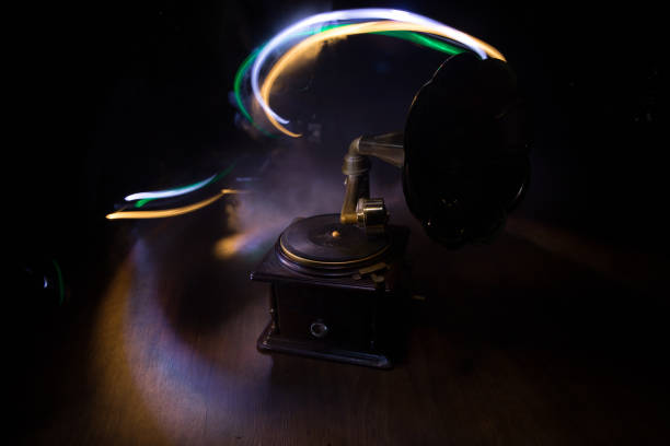 istock Old gramophone on a dark background. Music concept 1288504490
