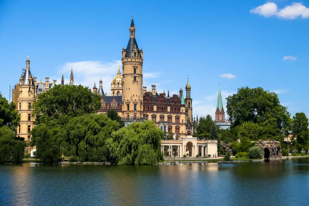 Exterior of Schwerin Castle in Germany against a clear blue sky Exterior of Schwerin Castle in Germany against a clear blue sky schwerin castle stock pictures, royalty-free photos & images