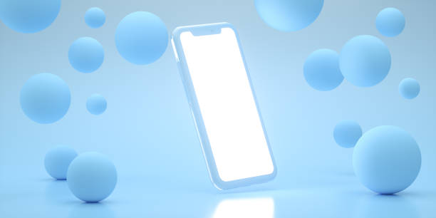 istock Realistic smartphone mockup set, 3d render. Mobile phone blank, white screen design 1288505162