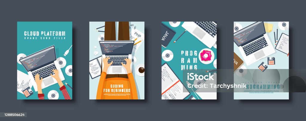 Programming Coding Flat Style Covers Set Computing Background Code ...