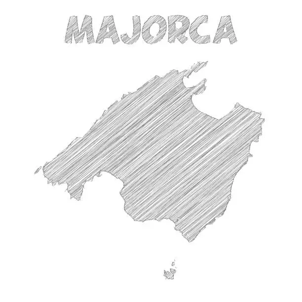 Vector illustration of Majorca map hand drawn on white background