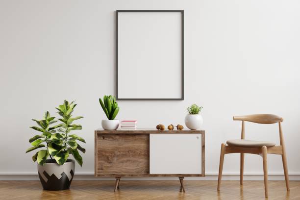 istock Mock up poster frame on cabinet in interior. 1288513212