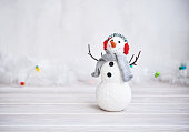 Cute Christmas Snowman in Glittery White Tinsel with Snow