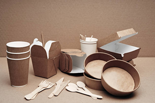 istock A set of paper and wood, environmentally friendly and biodegradable disposable tableware. Fast food, cafe. 1288519356
