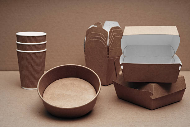 istock A set of paper and wood, environmentally friendly and biodegradable disposable tableware. Fast food, cafe. 1288519376