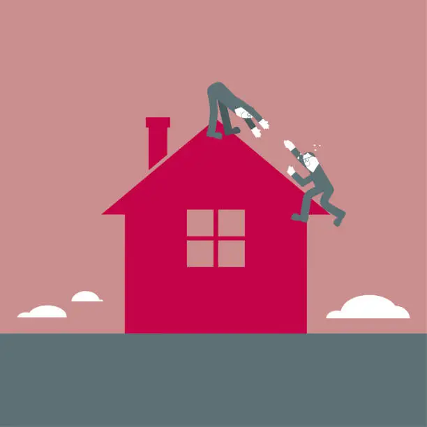 Vector illustration of Two men climbed into the house.