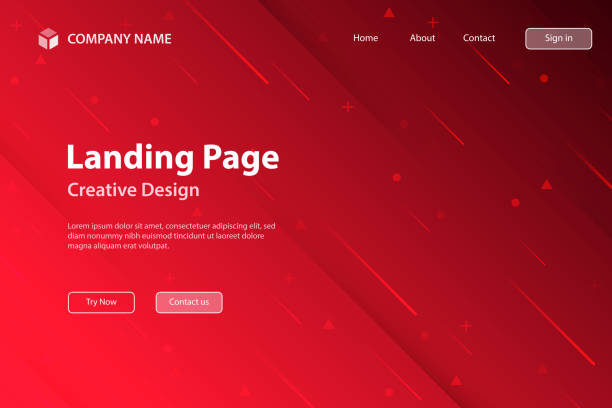 Landing page Template - Abstract design with geometric shapes - Trendy Red Gradient Landing page template for your website with a futuristic background, looking like a meteor shower. Modern and trendy abstract background with geometric shapes. This illustration can be used for your design, with space for your text (colors used: Red, Black). Vector Illustration (EPS10, well layered and grouped), wide format (3:2). Easy to edit, manipulate, resize or colorize. landing home interior stock illustrations