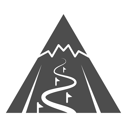 Mountain slope for descent solid icon, World snowboard day concept, ski track sign on white background, steep descent for skiing icon in glyph style for mobile and web. Vector graphics