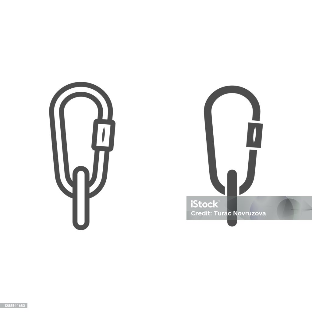 Carbine line and solid icon, World snowboard day concept, Hiking carabiner sign on white background, Carbine equipment icon in outline style for mobile concept and web design. Vector graphics. Carbine line and solid icon, World snowboard day concept, Hiking carabiner sign on white background, Carbine equipment icon in outline style for mobile concept and web design. Vector graphics Icon stock vector