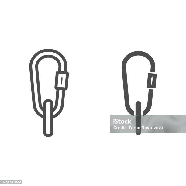 Carbine Line And Solid Icon World Snowboard Day Concept Hiking Carabiner Sign On White Background Carbine Equipment Icon In Outline Style For Mobile Concept And Web Design Vector Graphics Stock Illustration - Download Image Now
