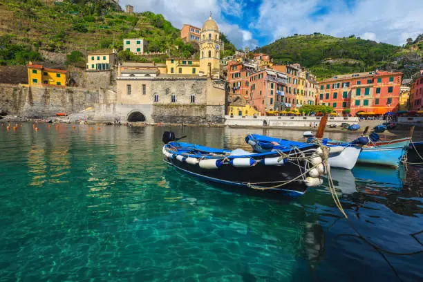 Photo of Anchored boats in the harbor of Vernazza, Cinque Terre, Italy