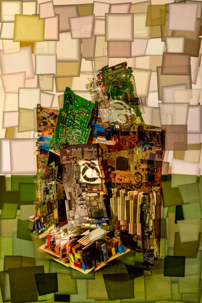 istock Collage of abstract shapes made of computer circuit boards, stylization 1288549221