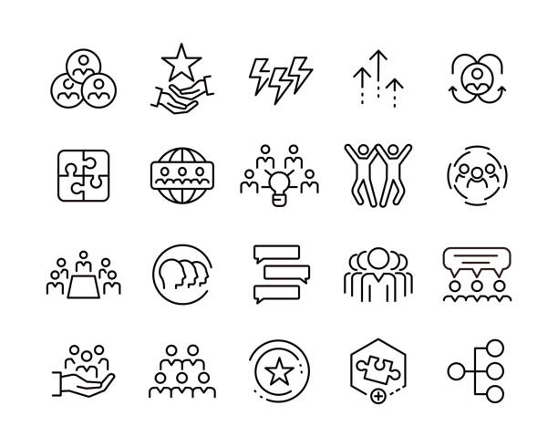 ilustrações de stock, clip art, desenhos animados e ícones de teamwork icons - vector line icons - movement