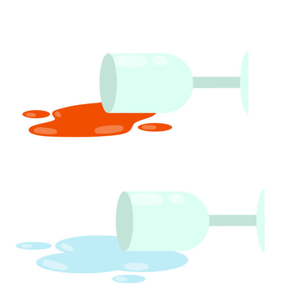 ilustraciones, imágenes clip art, dibujos animados e iconos de stock de juego de copas de vino con vino y agua. ilustración plana de dibujos animados - glass broken spilling drink
